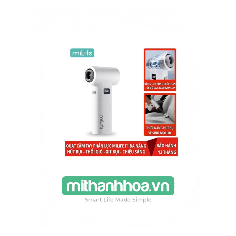 Quạt Cầm Tay Phản Lực miLife F1 Đa Năng 4 in 1